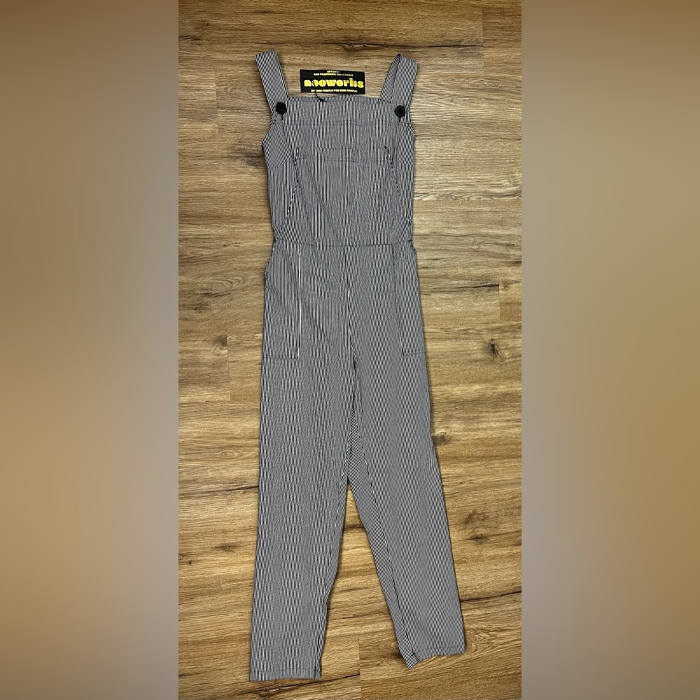 Nooworks Navy Blue and White Pinstripe Jumpsuit